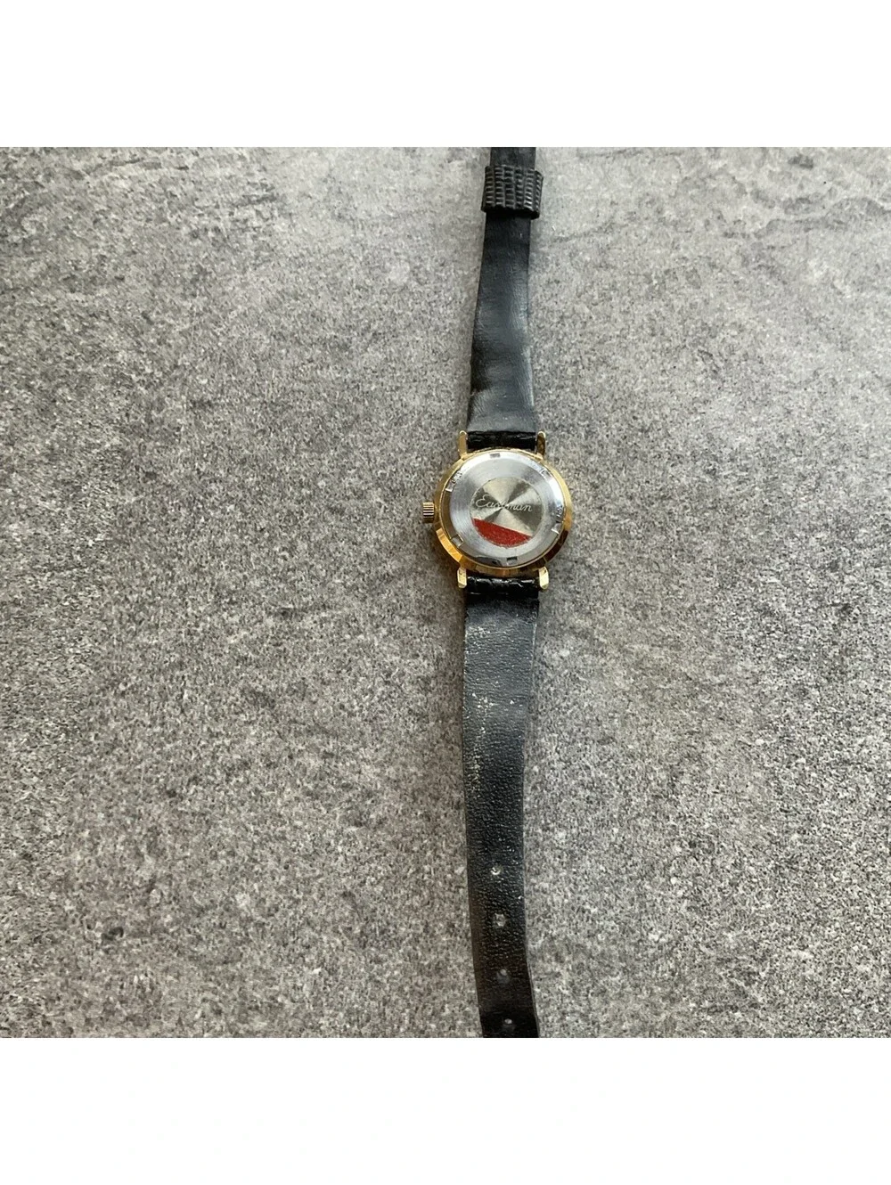 Vintage Eastman Women’s Watch 24mm Gold Tone Case Black Leather Band A12